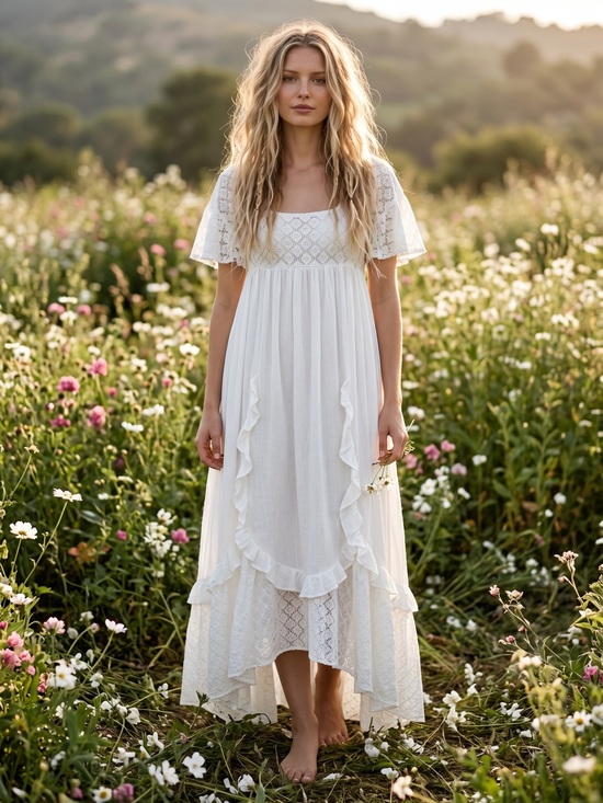 Free People Dresses & Skirts - Free People Ethereal Bohemian Cottage Bring The Romance Maxi Dress White Medium